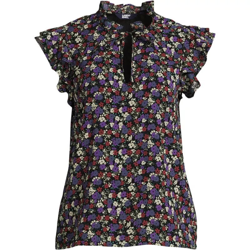 Women's Chiffon Tie Neck Ruffle Shirt, Front