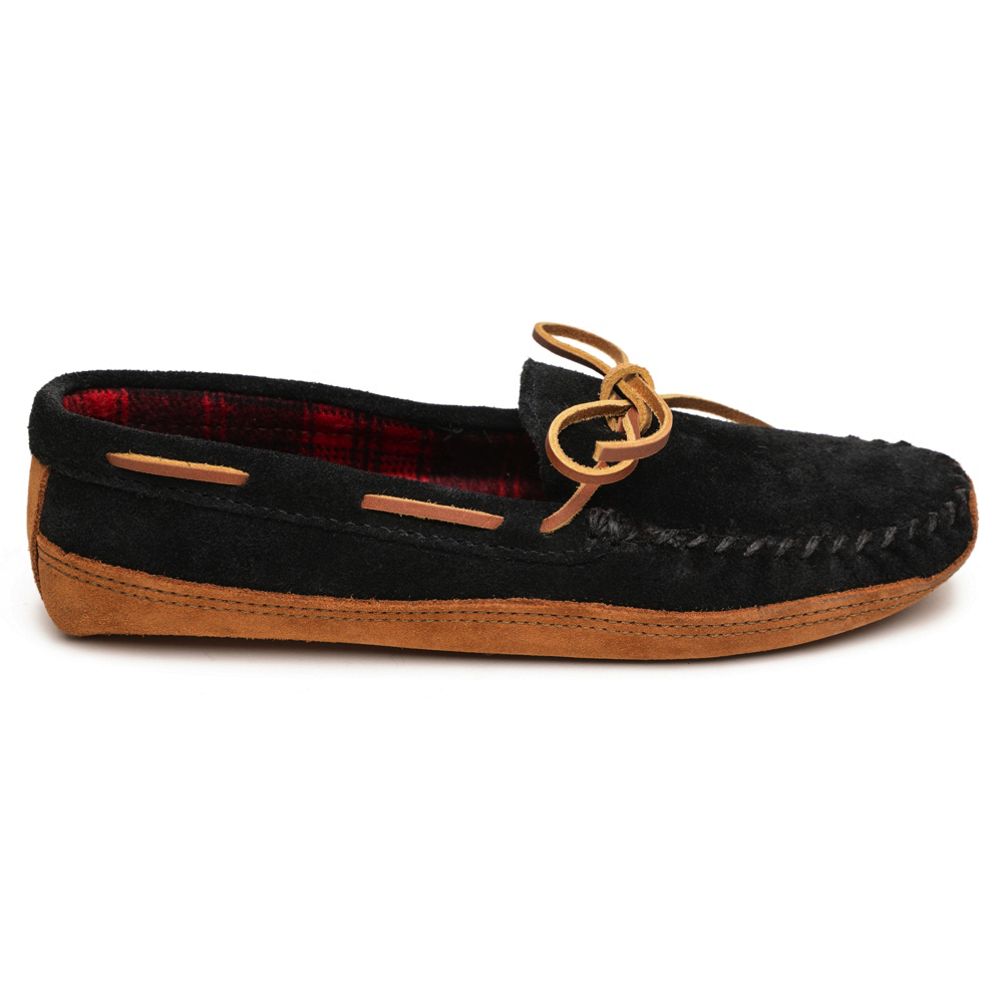 Minnetonka Men's Fleece Lined Double Bottom Suede Moccasin Slippers