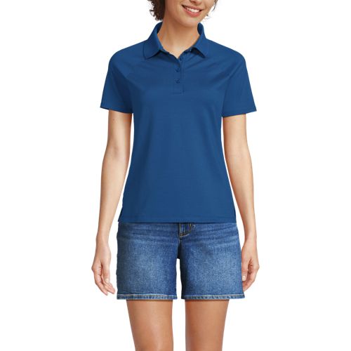  Lands' End Piqué-poloshirt Slim Fit Mit Kurzen ärmeln, Damen, Größe:32-34 Regular, Blau, Baumwolle/baumwoll-mischung, By Lands' End 