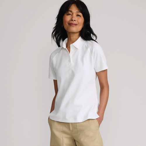  Lands' End Piqué-poloshirt Slim Fit Mit Kurzen ärmeln, Damen, Größe:48-50 Regular, Weiß, Baumwolle/baumwoll-mischung, By Lands' End 