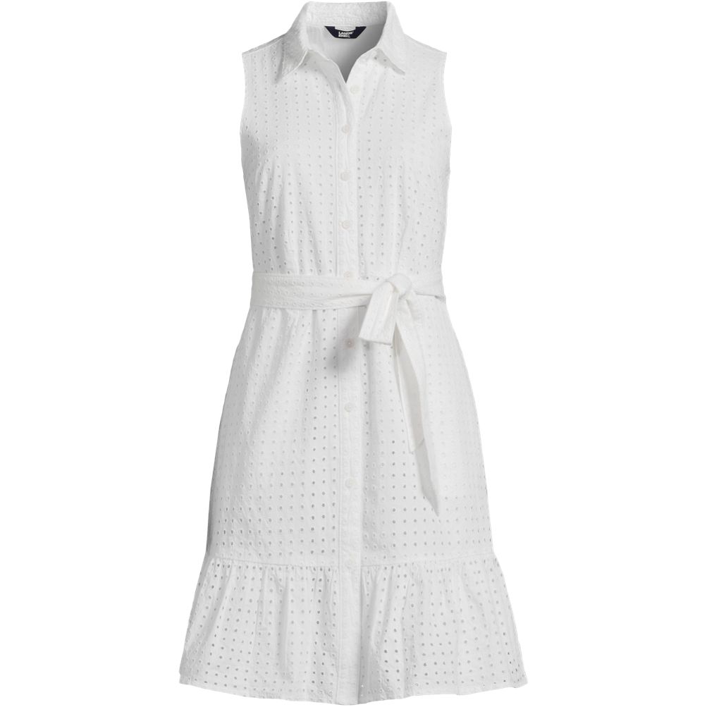 knee length dresses for ladies Helen Jon Eyelet Trim Long Shirt Dress | White | Female