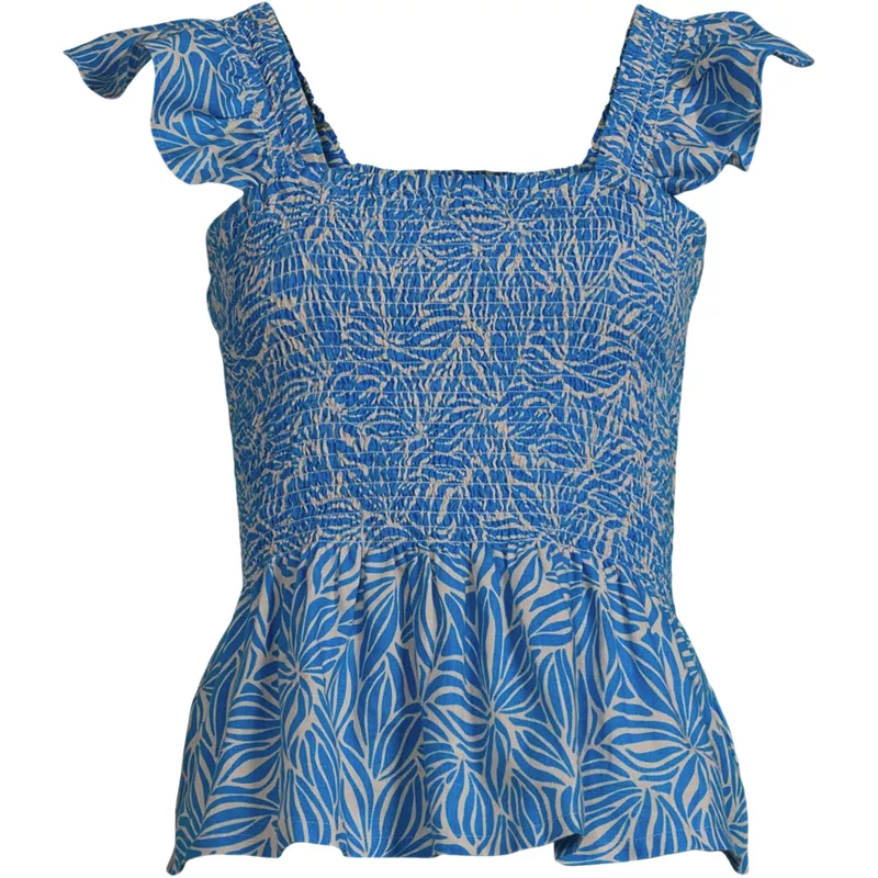 Women's Linen Ruffle Strap Smocked Top, Front