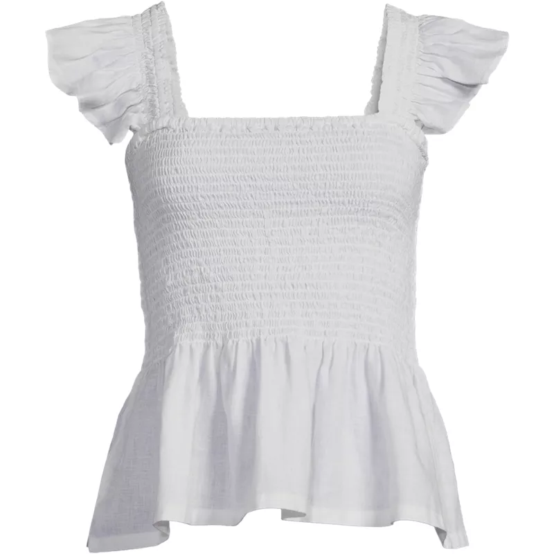 Women's Linen Ruffle Strap Smocked Top, Front