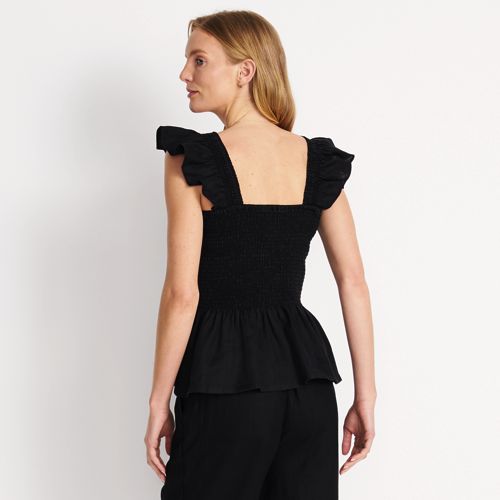 Women's Linen Ruffle Strap Smocked Top - image 2