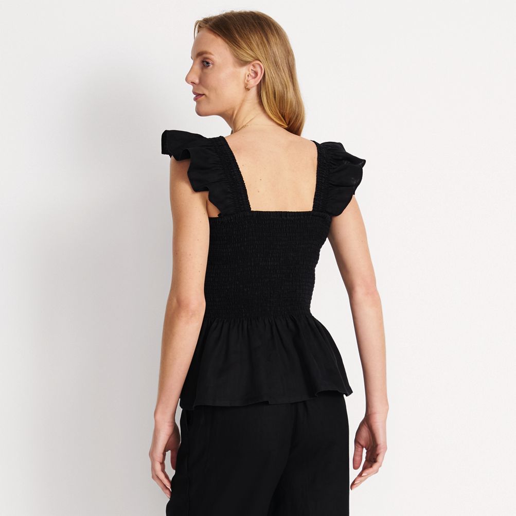 Women's Linen Ruffle Strap Smocked Top | Lands' End