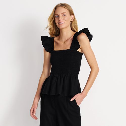 Women's Linen Ruffle Strap Smocked Top - image 3