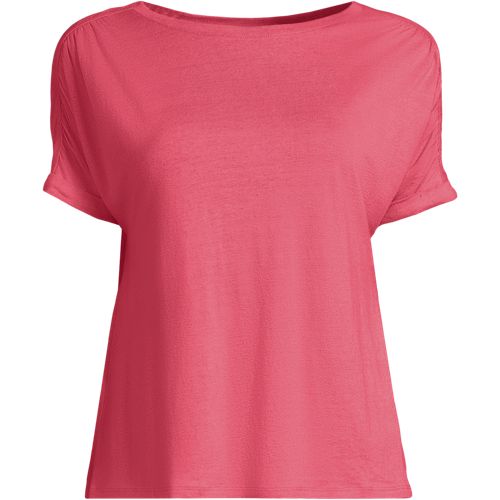 Soft Drape Linen Blend Boatneck T-shirt, Women, size: S, regular, Pink, Linen/Cotton Modal, by Lands' End