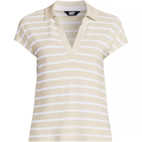 Women's Linen Blend Johnny Collar Polo - primary