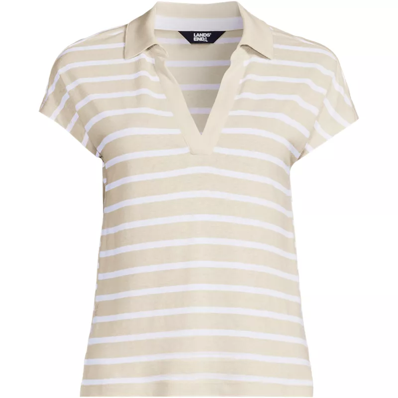 Women's Linen Blend Johnny Collar Polo, Front