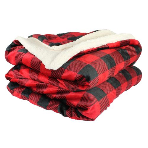 Plaid Sherpa Faux Micro Mink Custom Logo Throw Blanket