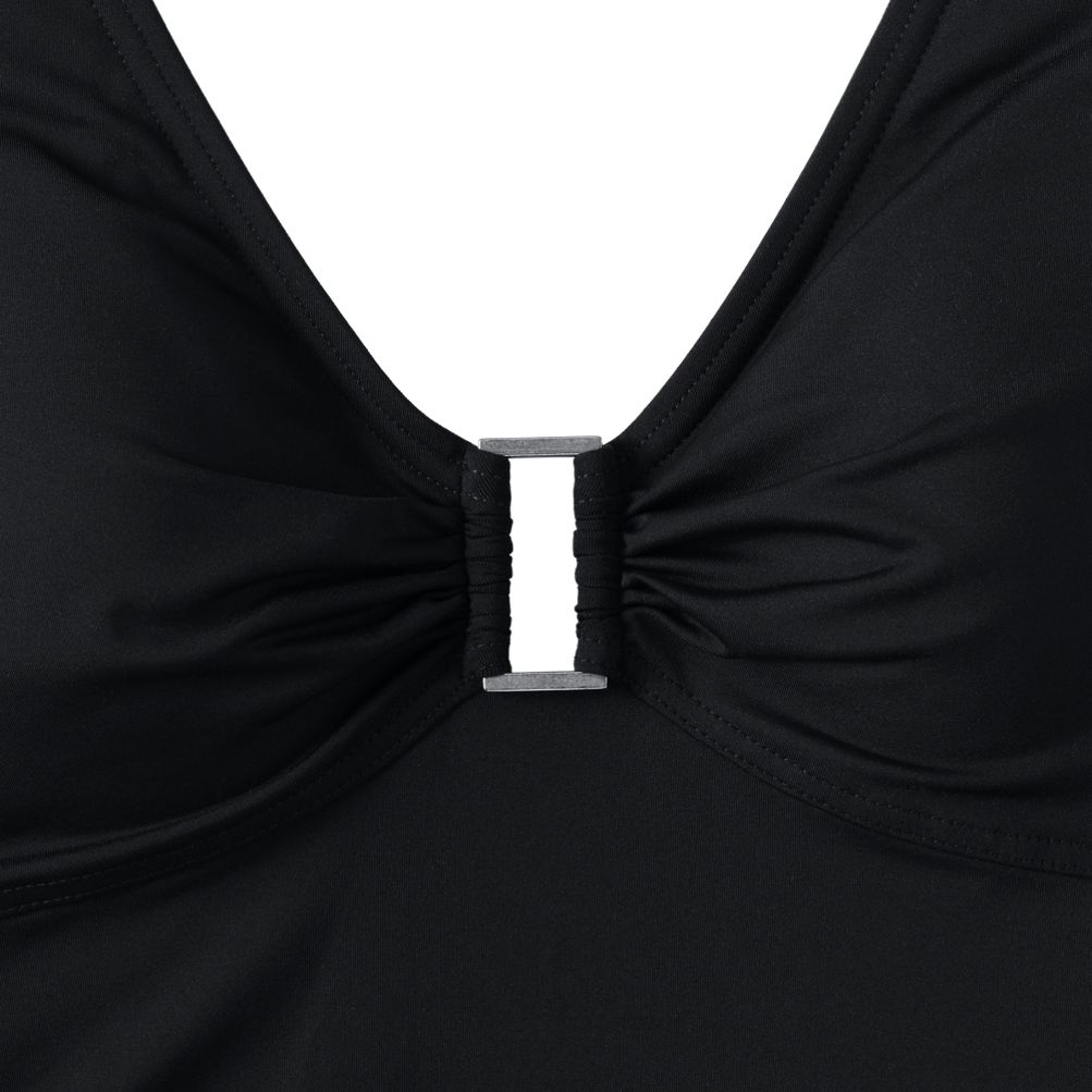 Women's Chlorine Resistant Shirred V-neck One Piece Swimsuit