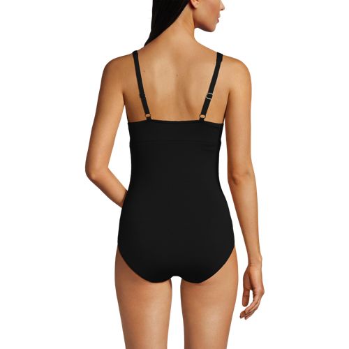  Lands' End Badeanzug Mit Ringdetail Und V-ausschnitt, Damen, Größe:34 Regular, Schwarz, Nylon-mischung, By Lands' End 
