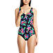 Women's Chlorine Resistant Shirred V-neck One Piece Swimsuit, Front