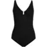 Women's Chlorine Resistant Shirred V-neck One Piece Swimsuit, Front