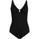 Women's Chlorine Resistant Shirred V-neck One Piece Swimsuit, Front