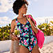 Women's Chlorine Resistant Shirred V-neck One Piece Swimsuit, alternative image