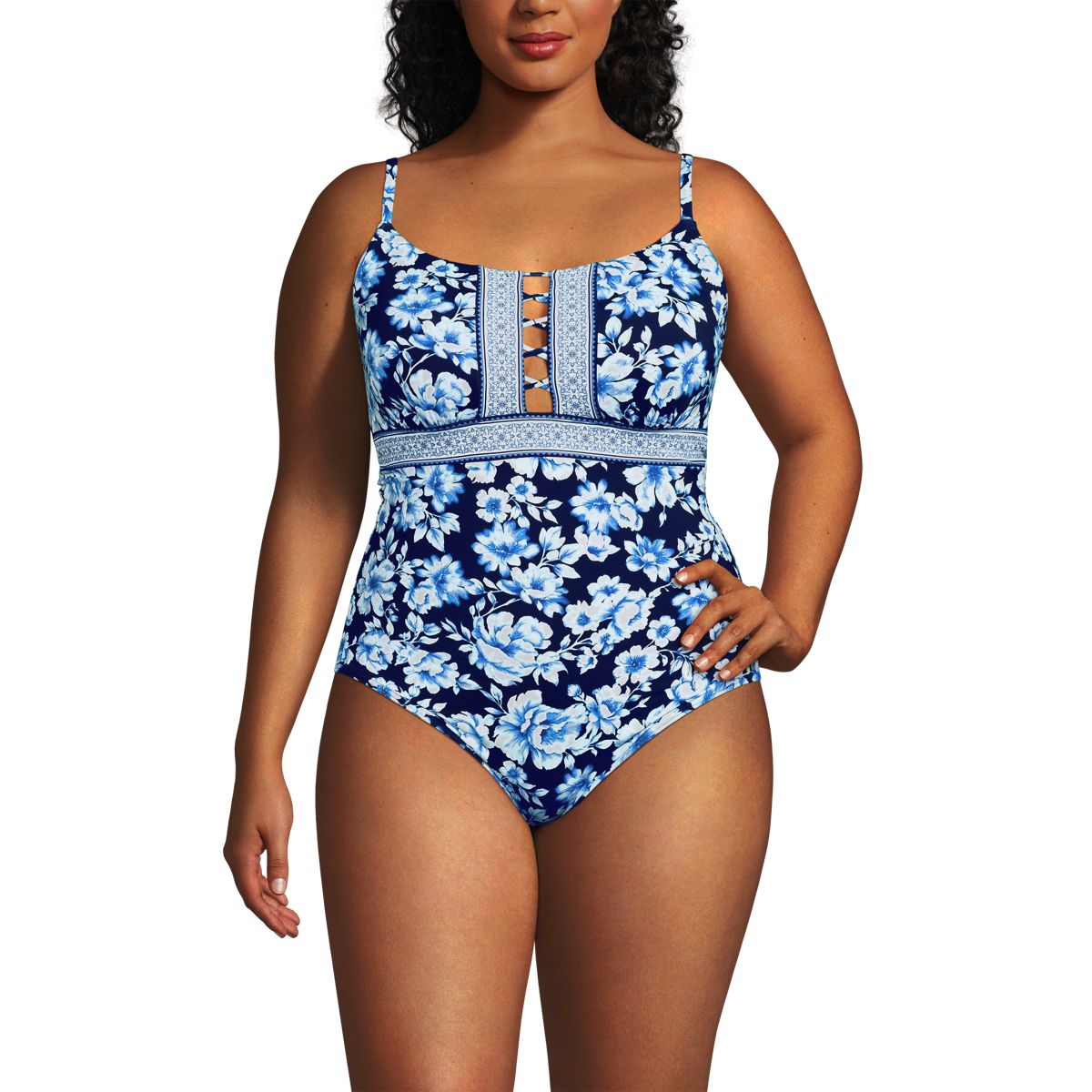 Women's Chlorine Resistant Lace Up One Piece Swimsuit