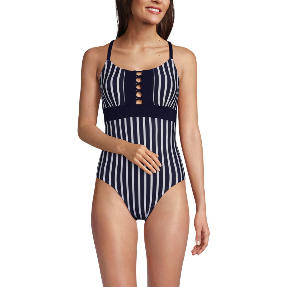 Women's Chlorine Resistant Lace Up One Piece Swimsuit | Lands' End