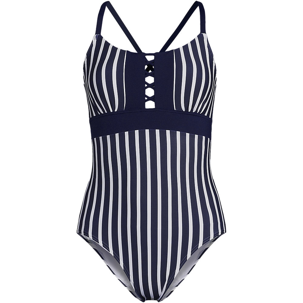 Lace-up Swimsuit, Women, size: 20, plus, Blue, Nylon-blend, by Lands' End