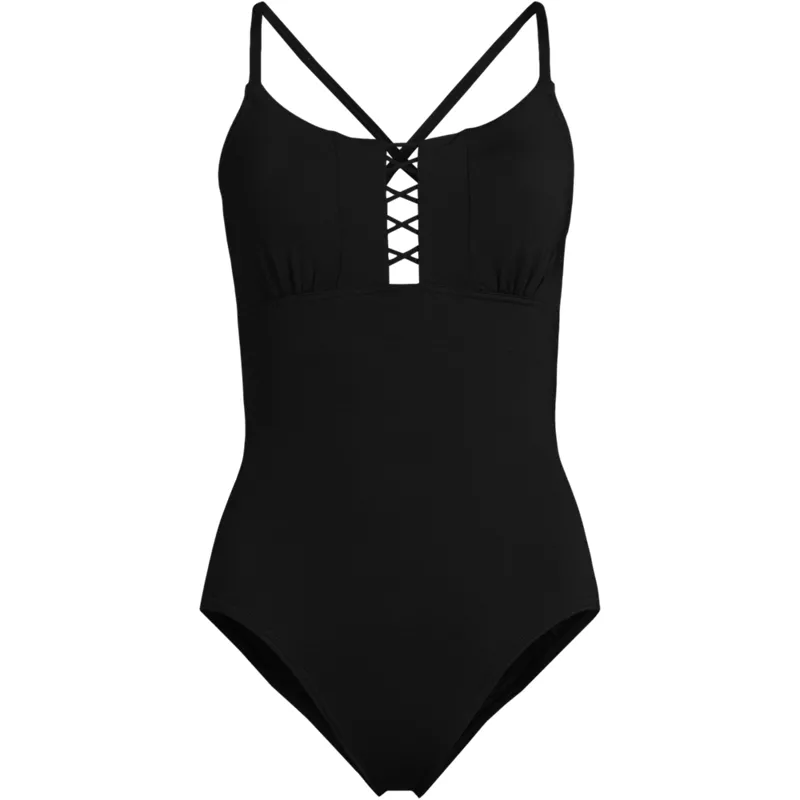 Women's Plus Size Lace Up One Piece Swimsuit, Front