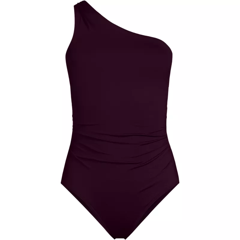Women's Shirred One Shoulder One Piece Swimsuit, Front