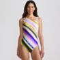 Womens Chlorine Resistant Shirred One Shoulder One Piece Swimsuit Removable Adjustable Strap