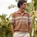 Men's Short Sleeve Stripe Sweater Polo, alternative image