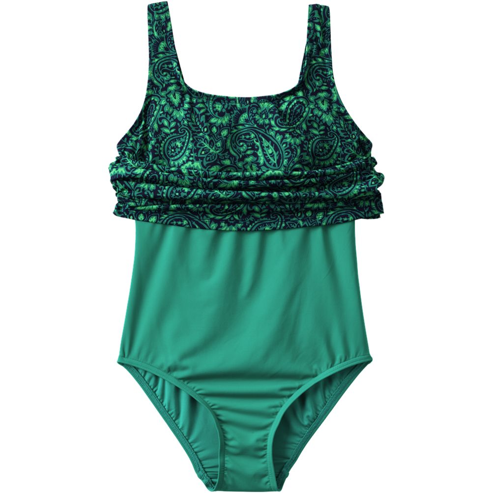 Women's Chlorine Resistant One Piece Scoop Neck Fauxkini