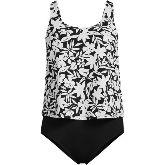Women's Chlorine Resistant One Piece Scoop Neck Fauxkini Swimsuit - primary