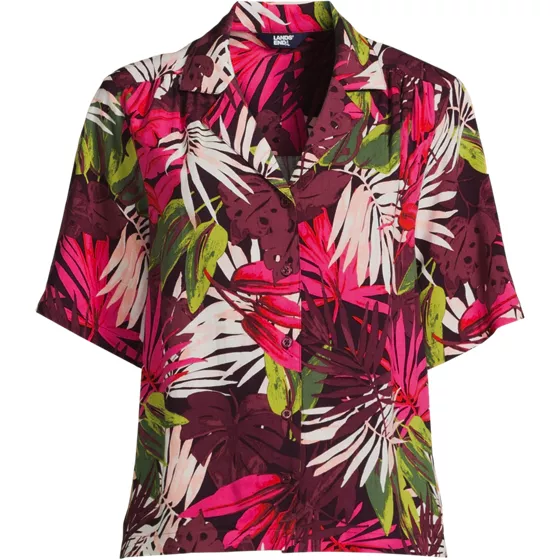 Women's Plus Size Rayon Short Sleeve Camp Shirt - primary