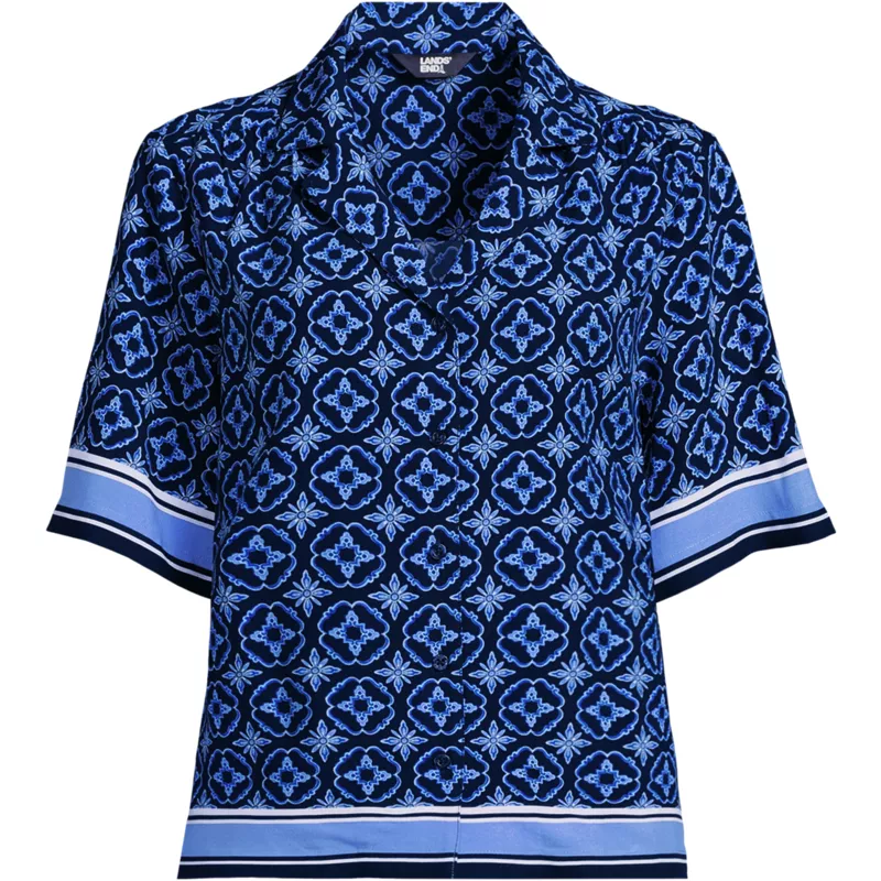 Women's Plus Size Rayon Short Sleeve Camp Shirt, Front