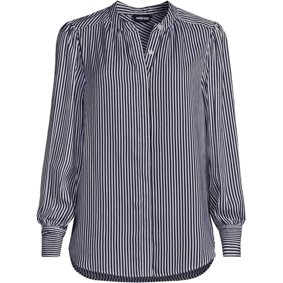 Women's Banded Collar Button Front Shirt - primary