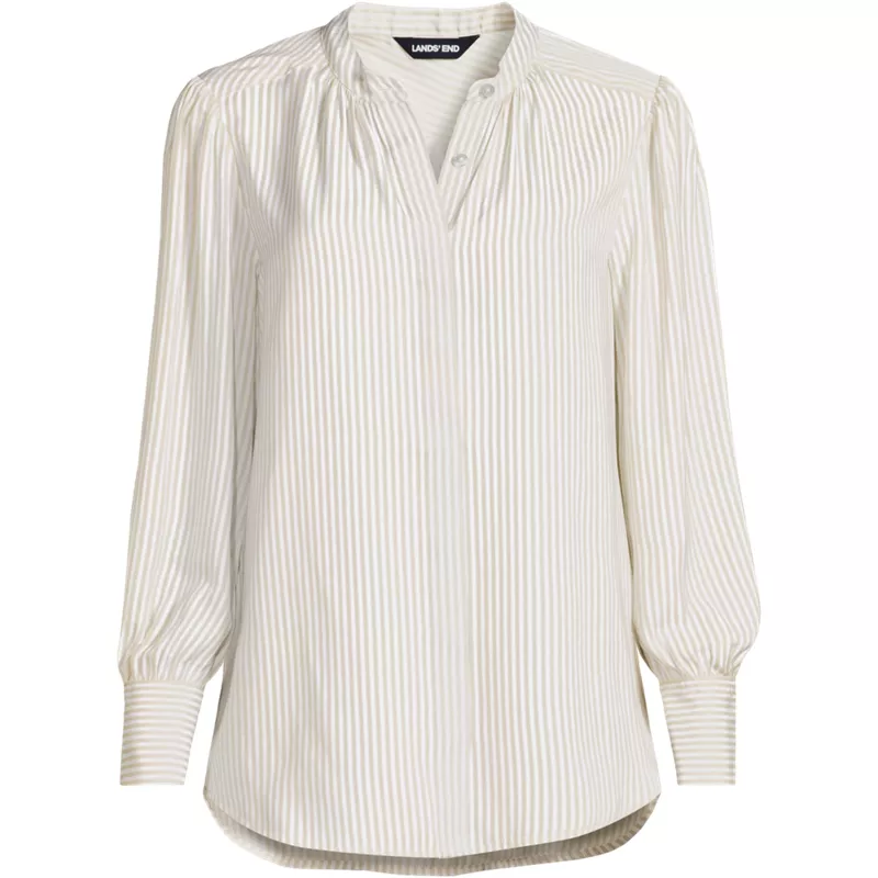 Women's Banded Collar Button Front Shirt, Front