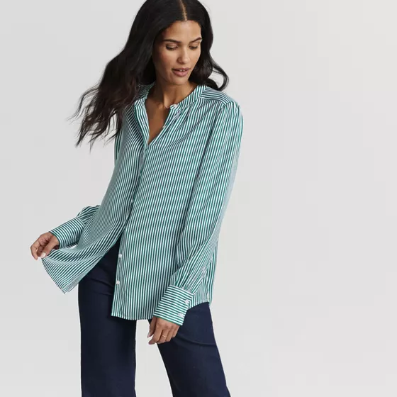 Women's Banded Collar Button Front Shirt - primary