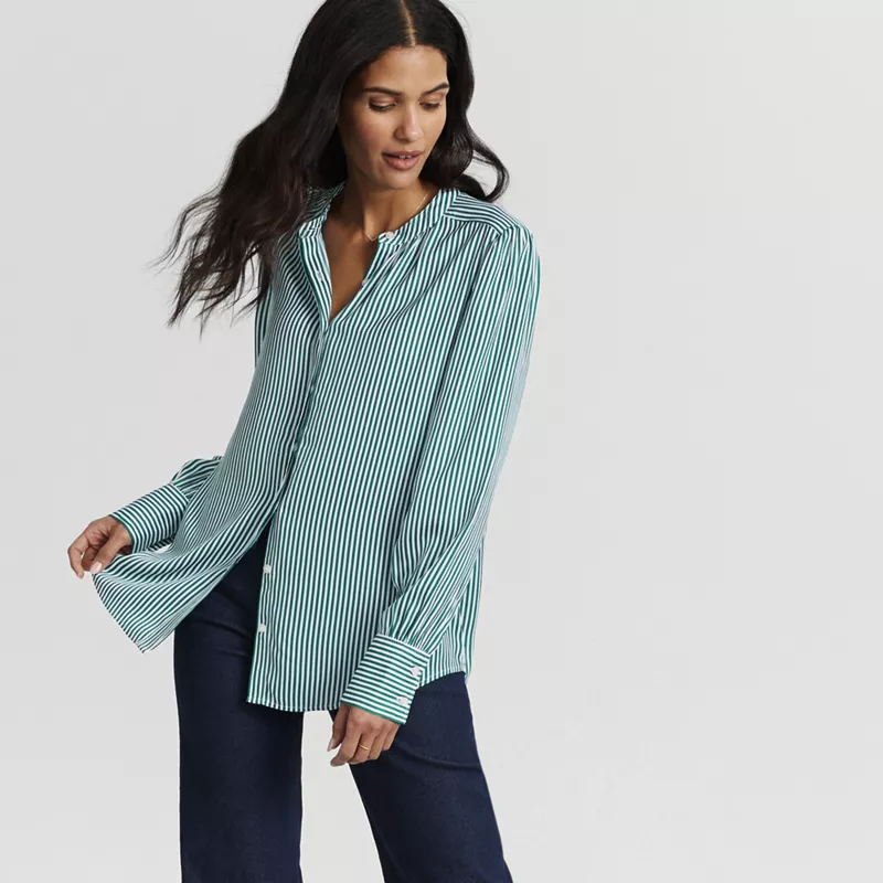 Women's Banded Collar Button Front Shirt, alternative image