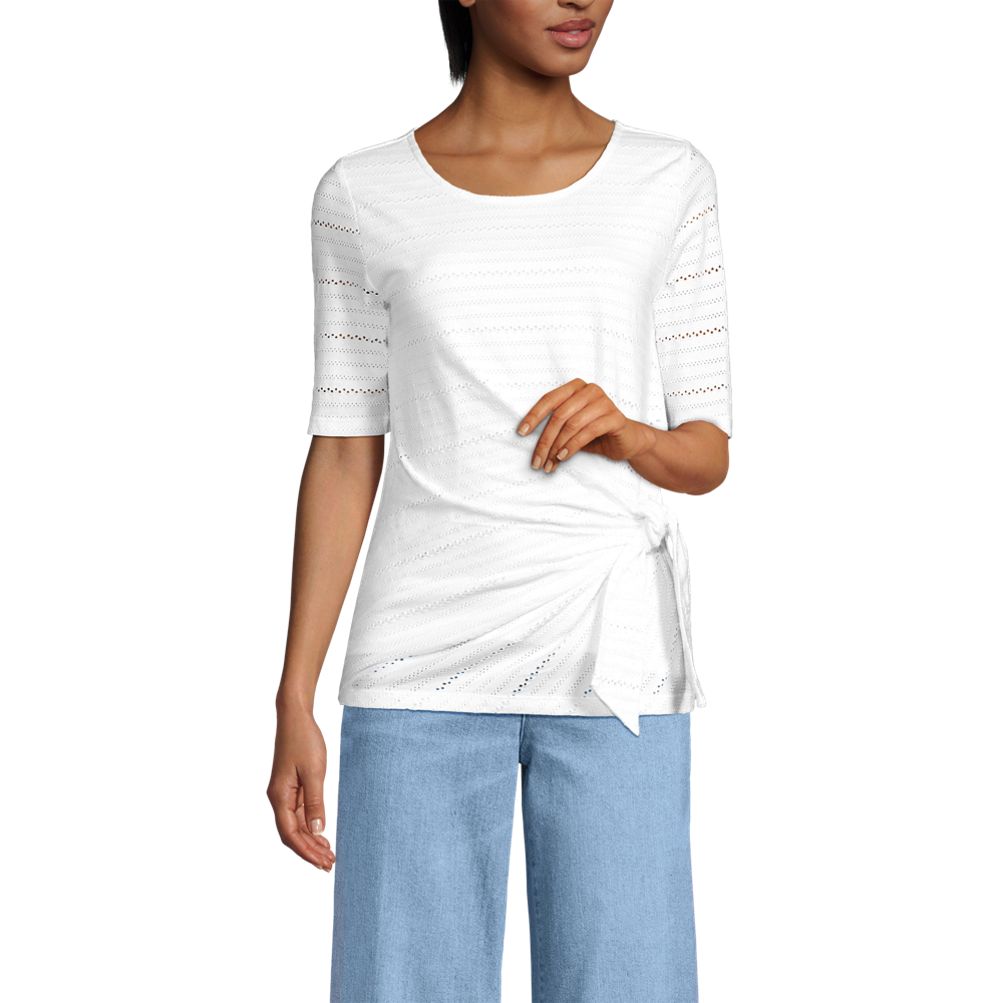 Women's Lightweight Jersey Eyelet Side Tie Top | Lands' End