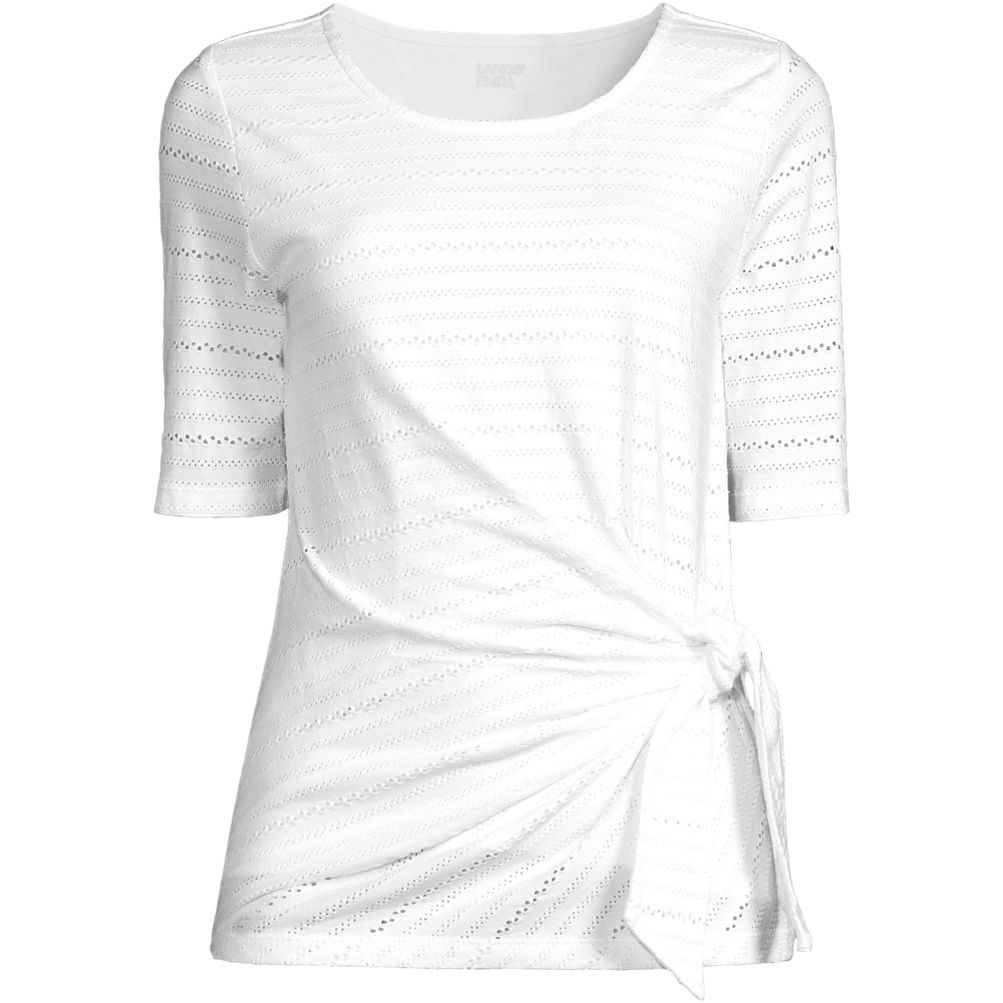 Women's Lightweight Jersey Eyelet Side Tie Top | Lands' End