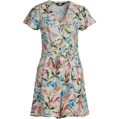 Women's Flutter Sleeve Linen Romper, Front