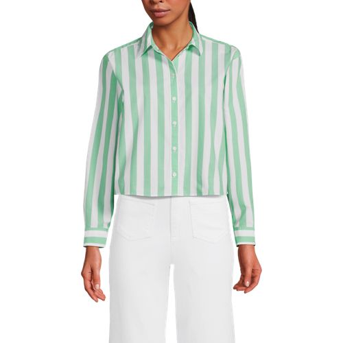 Women's Cotton Cropped Long Sleeve Shirt, Front