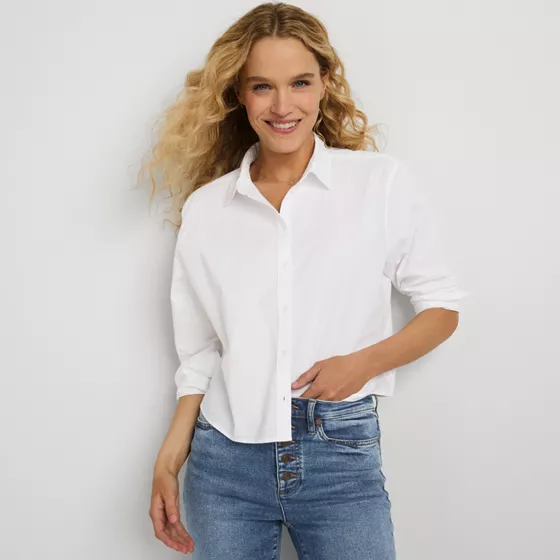 Women's Cotton Cropped Long Sleeve Shirt - primary