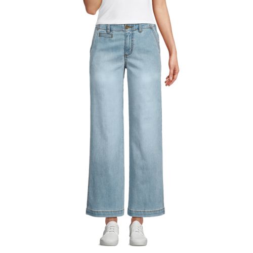 Women's Mid Rise Denim Wide Leg Ankle Jeans, Front