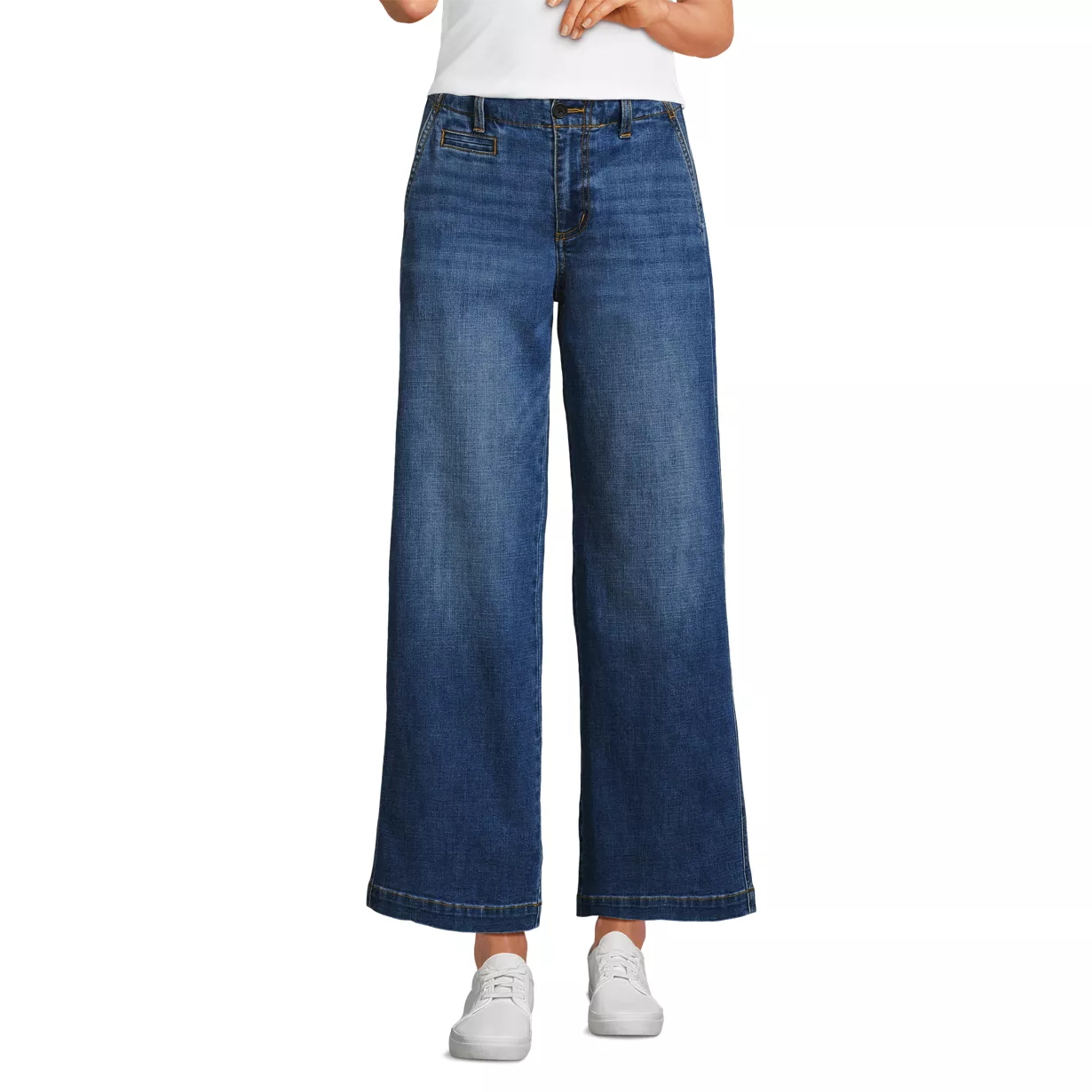 Women's Mid Rise Denim Wide Leg Ankle Jeans