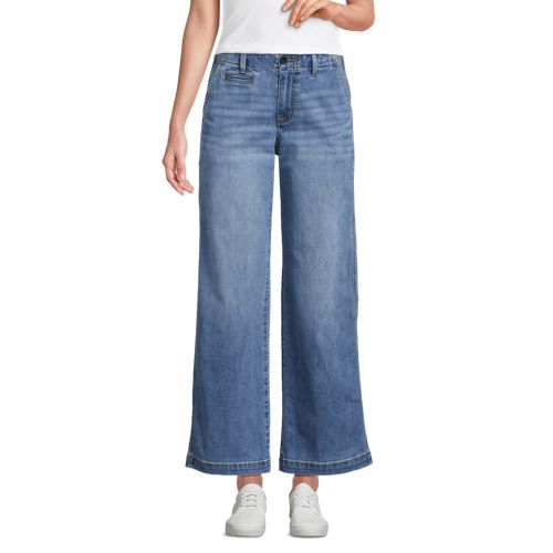  Lands' End Knöchellange Mid Waist Jeans Mit Weitem Bein, Damen, Größe:40 Petite, Blau, Baumwolle/elasthan/polyester, By Lands' End 
