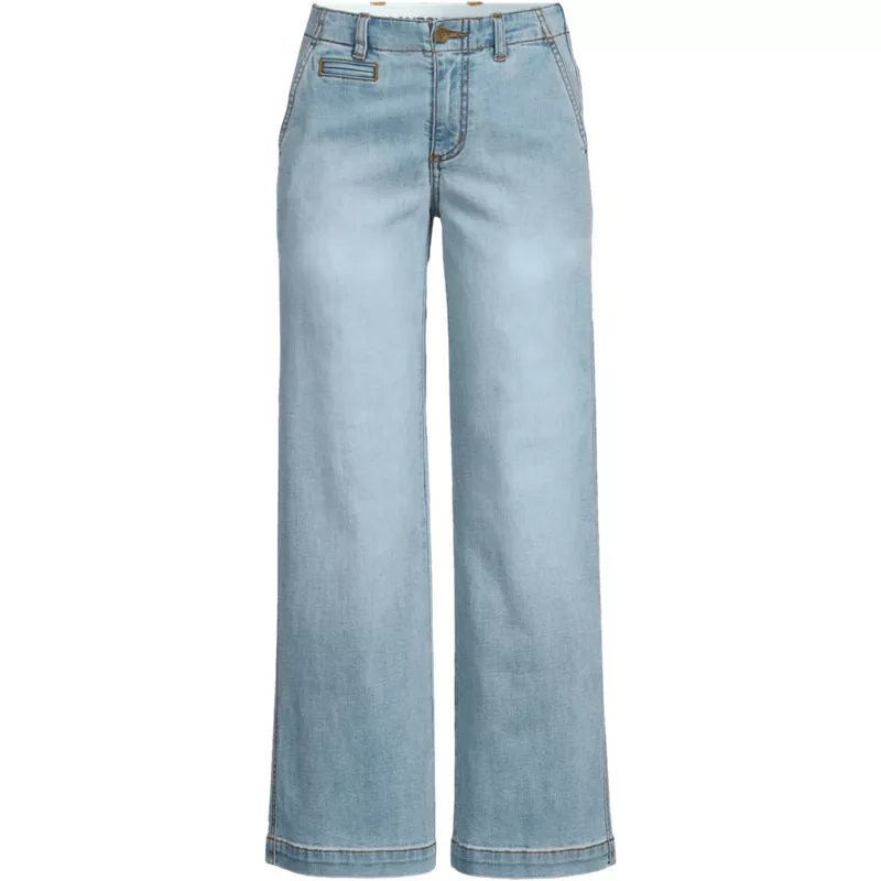 Women's Plus Size Mid Rise Denim Wide Leg Ankle Jeans, Front