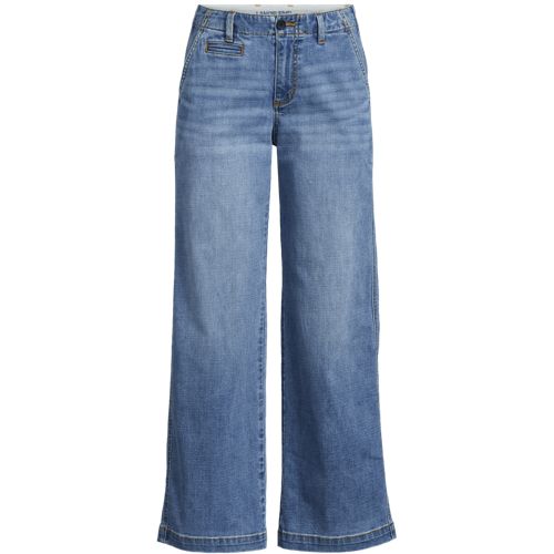  Lands' End Knöchellange Mid Waist Jeans Mit Weitem Bein, Damen, Größe:40 Petite, Blau, Baumwolle/elasthan/polyester, By Lands' End 