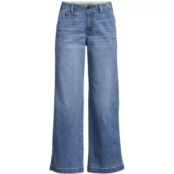 Women's Mid Rise Denim Wide Leg Ankle Jeans - primary