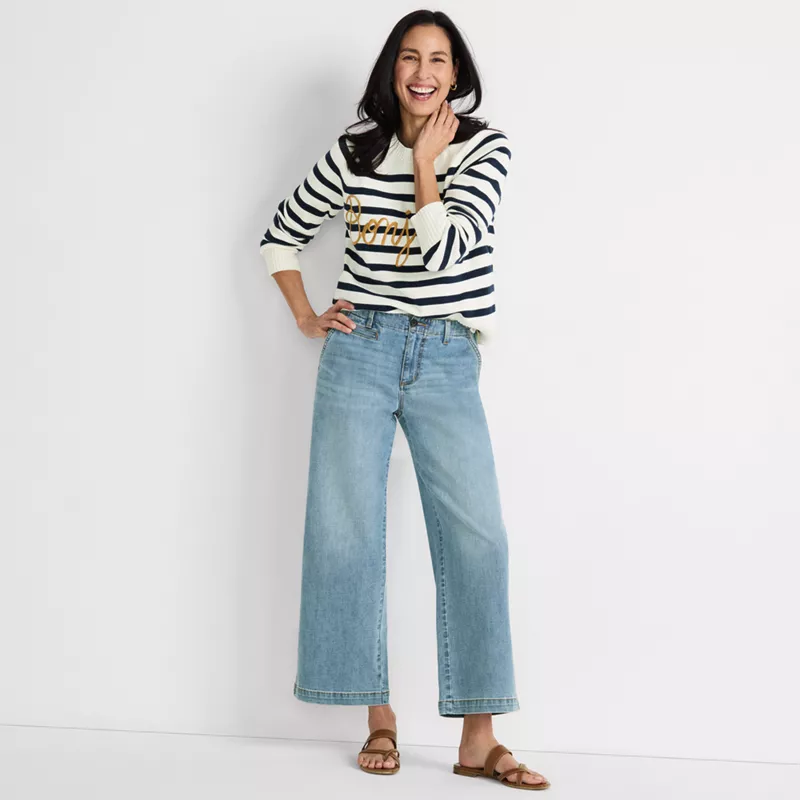 Women's Petite Mid Rise Denim Wide Leg Ankle Jeans, alternative image
