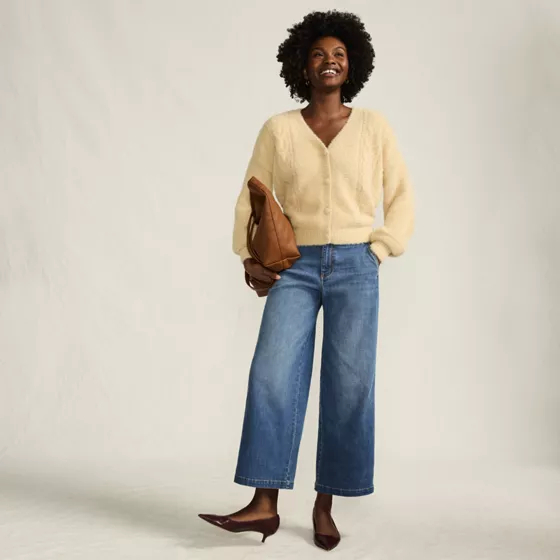 Women's Mid Rise Denim Wide Leg Ankle Jeans - primary