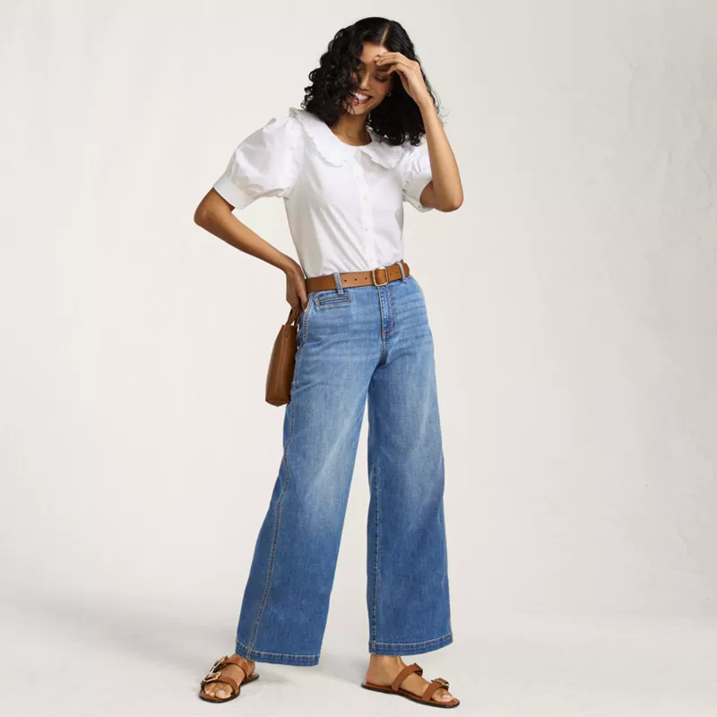 Women's Mid Rise Denim Wide Leg Ankle Jeans, alternative image