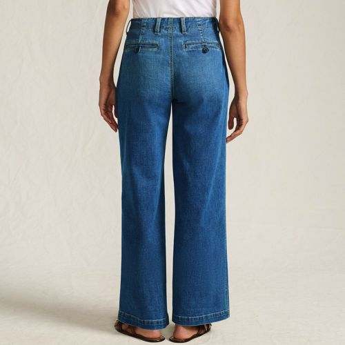  Lands' End Knöchellange Mid Waist Jeans Mit Weitem Bein, Damen, Größe:34 Regular, Blau, Baumwolle/elasthan/polyester, By Lands' End 